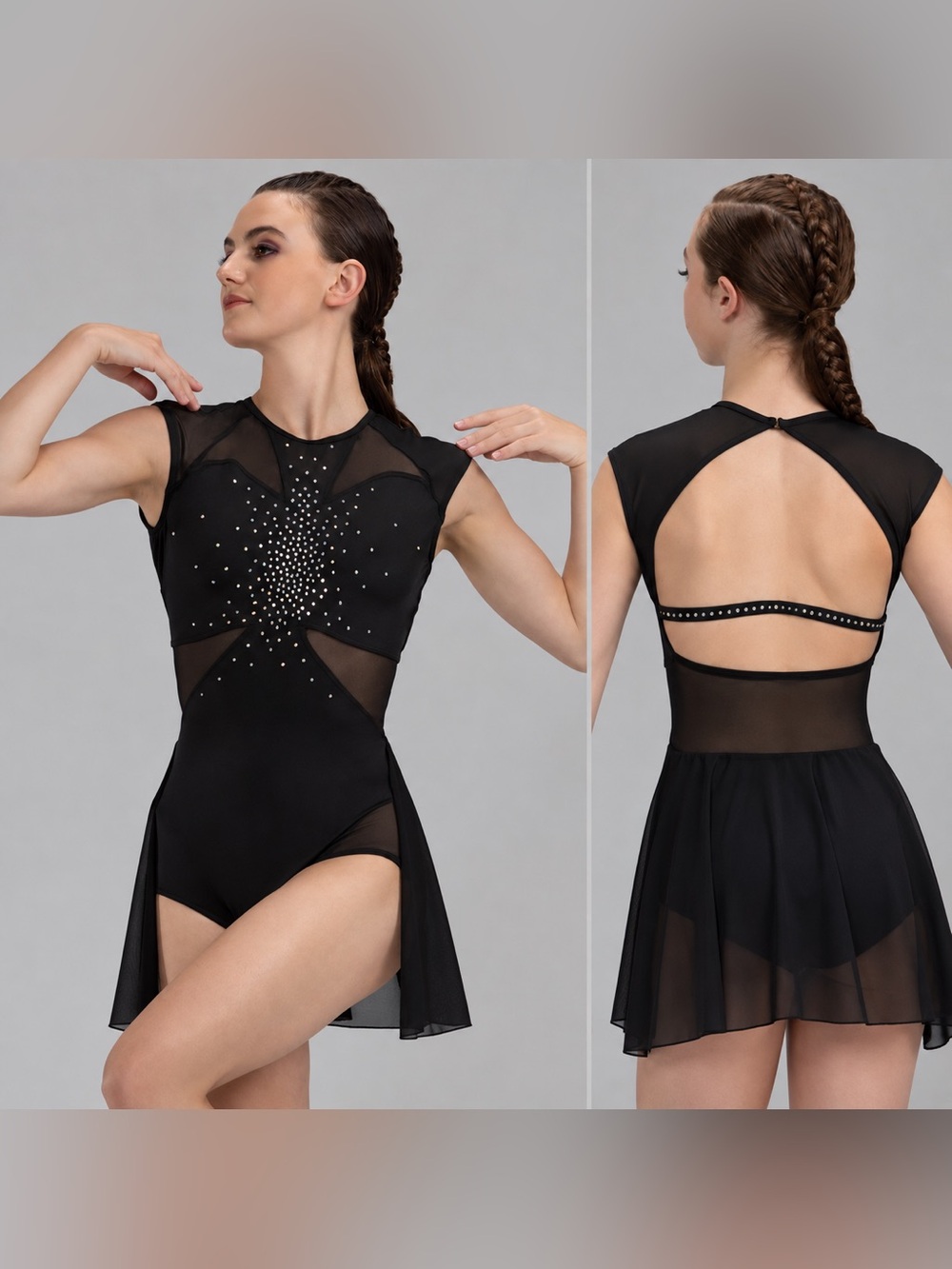 Weissman rhinestoned dance costume black lyrical dress 14523 SA-Small adult